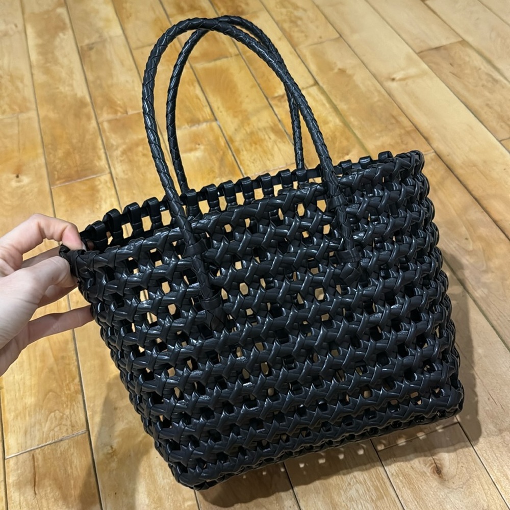 a new day Black Woven Tote Bag